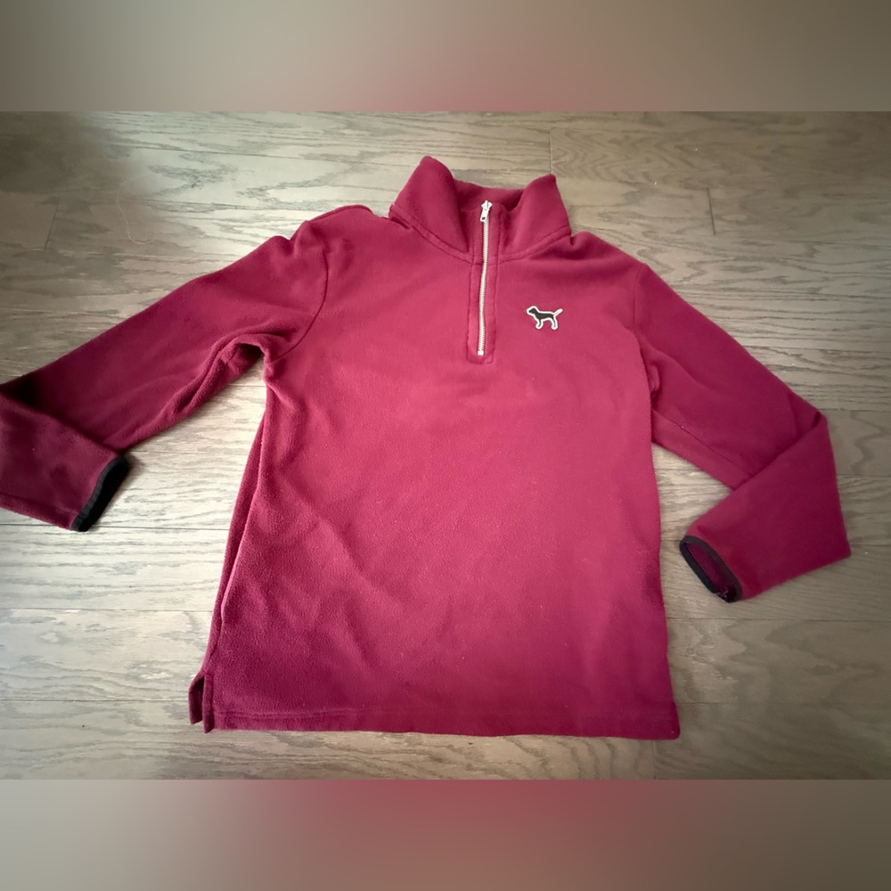 Victoria Secret Pink Sweater Womens Large Maroon Fleece Long Sleeve 1/4 Zip Pull